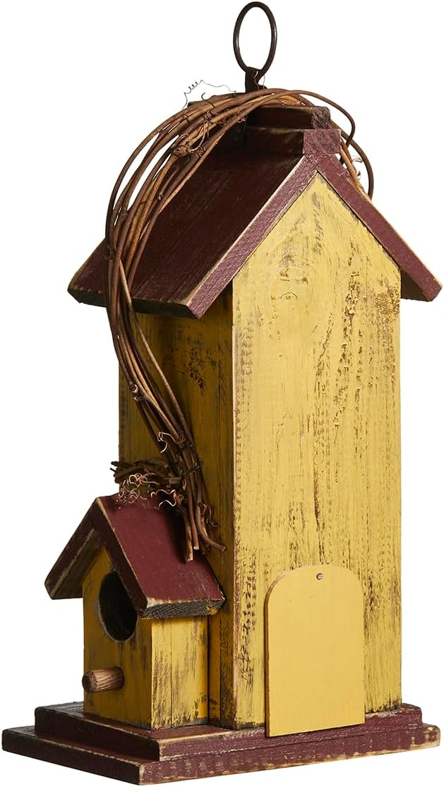 Glitzhome 14" H Hanging Distressed Wooden Church Birdhouse Garden Decor