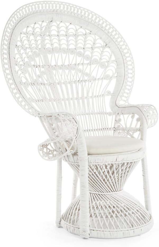 KOUBOO Grand Pecock Retro Peacock Chair in Rattan with Seat Cushion, Natural Color, Large
