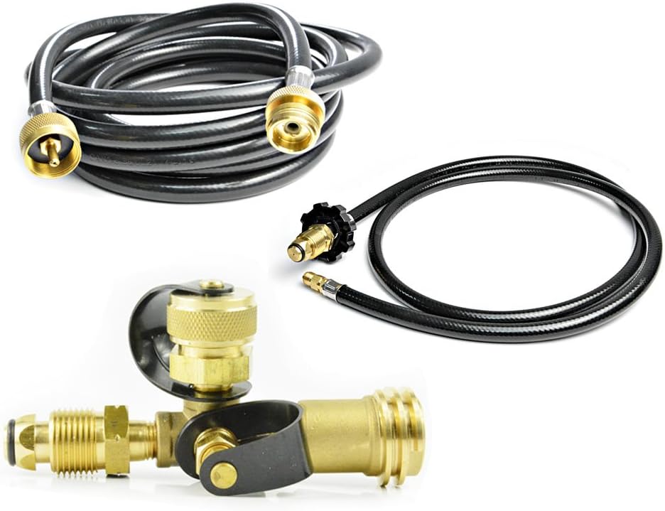 Stanbroil Propane Brass Tee Kit with 4-Port with 5-feet and 12-feet Hose | for Motorhomes Tank RV Camping