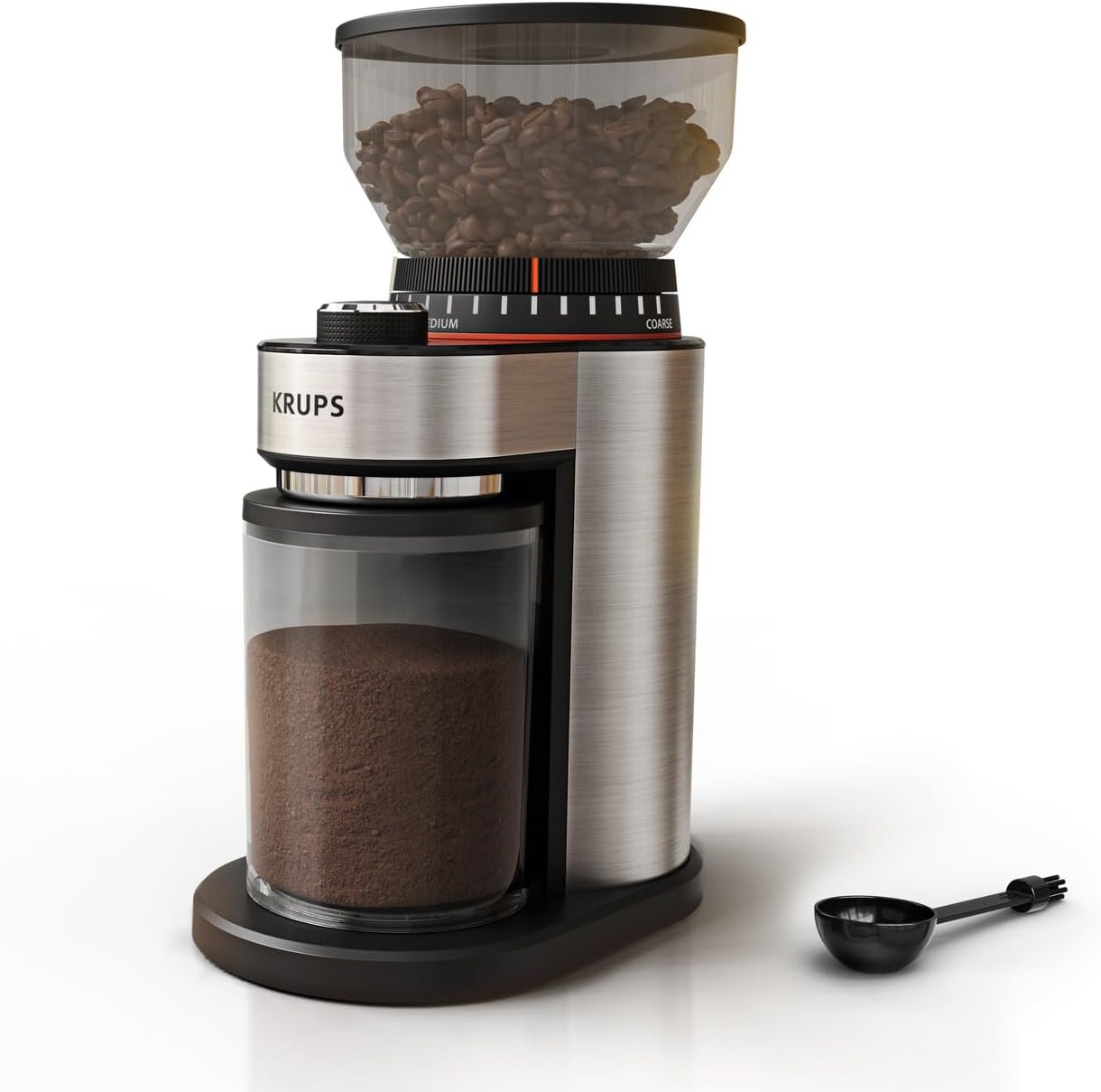 KRUPS Precision Burr Coffee Grinder: 12 Settings, 8 oz Capacity for Drip, French Press, Espresso, Pour Over, Cold Brew - Stainless Steel, 110W, Auto-Stop, Easy Clean - Coffee Grinders for Home Use