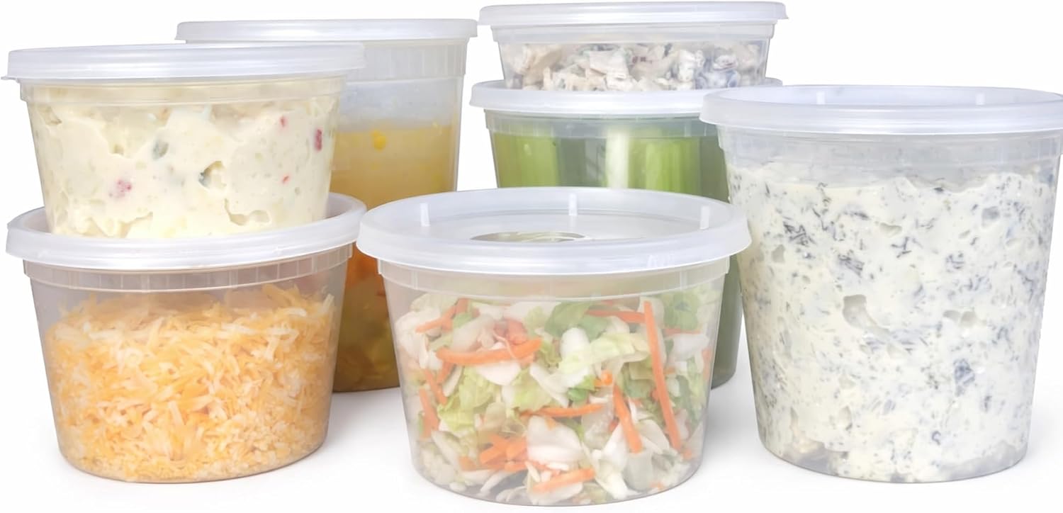 32 oz [20-Pack] Microwavable Plastic Deli Food Storage Containers with Lids