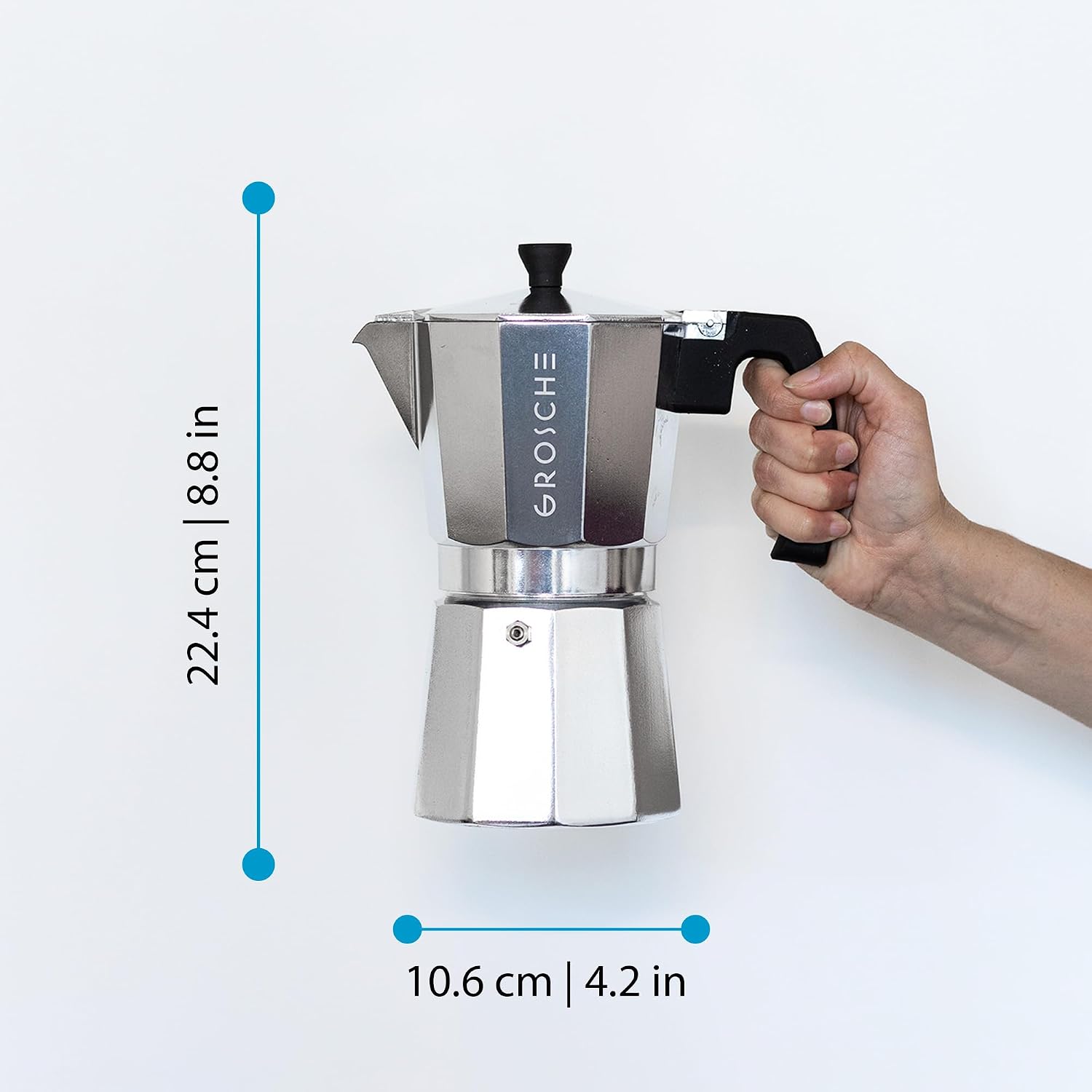 GROSCHE Milano Moka Pot | 9 Espresso Cup - 15.2 oz | Stovetop Espresso Percolator & Coffee Maker – Portable, Ideal for Home and Camping | Cuban Coffee Maker And Italian Moka Pot For Stovetop Espresso; For Gas, Electric, And Propane Stoves With A Soft-Tou…