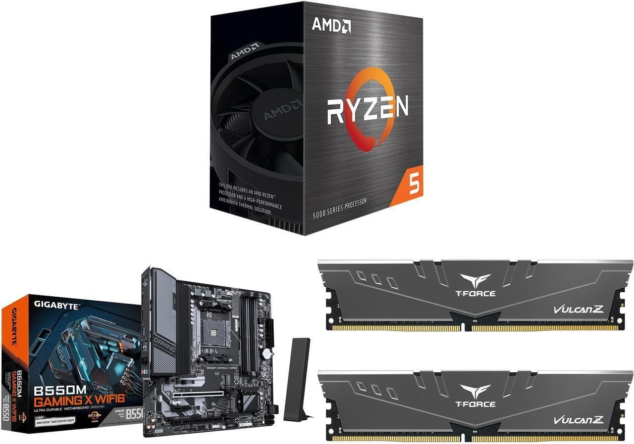 NEWEGG Motherboard CPU Memory Combo - B550M Micro ATX Motherboard Bundle with Ryzen 5 5500 6-Core 3.6 GHz CPU and 16GB (2 x 8GB) 288-Pin PC RAM DDR4 3600 Desktop Memory