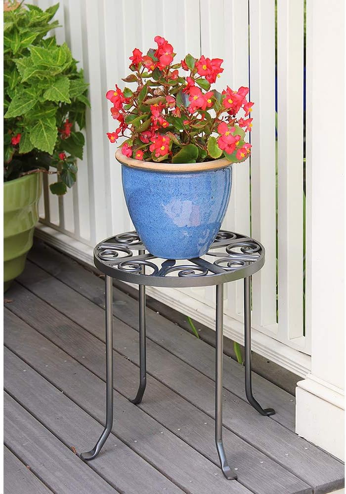 Achla Designs VTT-01 Round Trivet Wrought Iron Plant Stand, Graphite