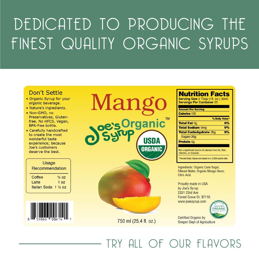 Joe’s Syrup Organic Flavored Syrup, Organic Strawberry, 750 ml | Vegan, gluten-free, Non-GMO, no HFCS; for cocktails & desserts