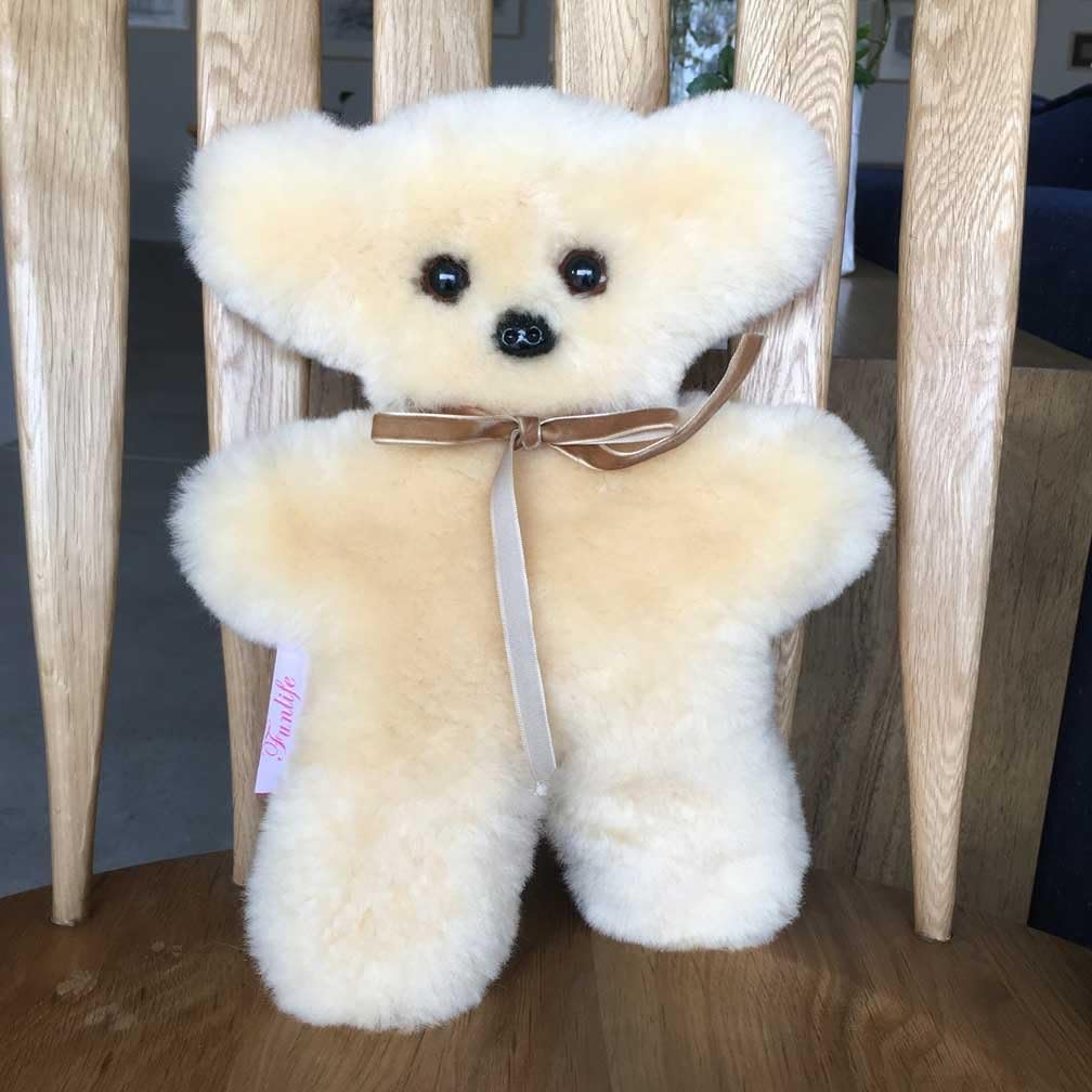 funlife 100% Australian Soft Lambskin Flat Teddy Bear for Baby Birthday Gift,Natural Snuggle Bear for Infant,Cream