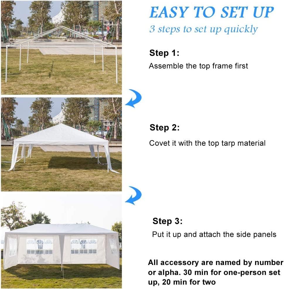 10' x 20' Outdoor Gazebo Canopy Waterproof Party Tent Wedding Canopy with Removable Sidewalls & Brighter Church Windows