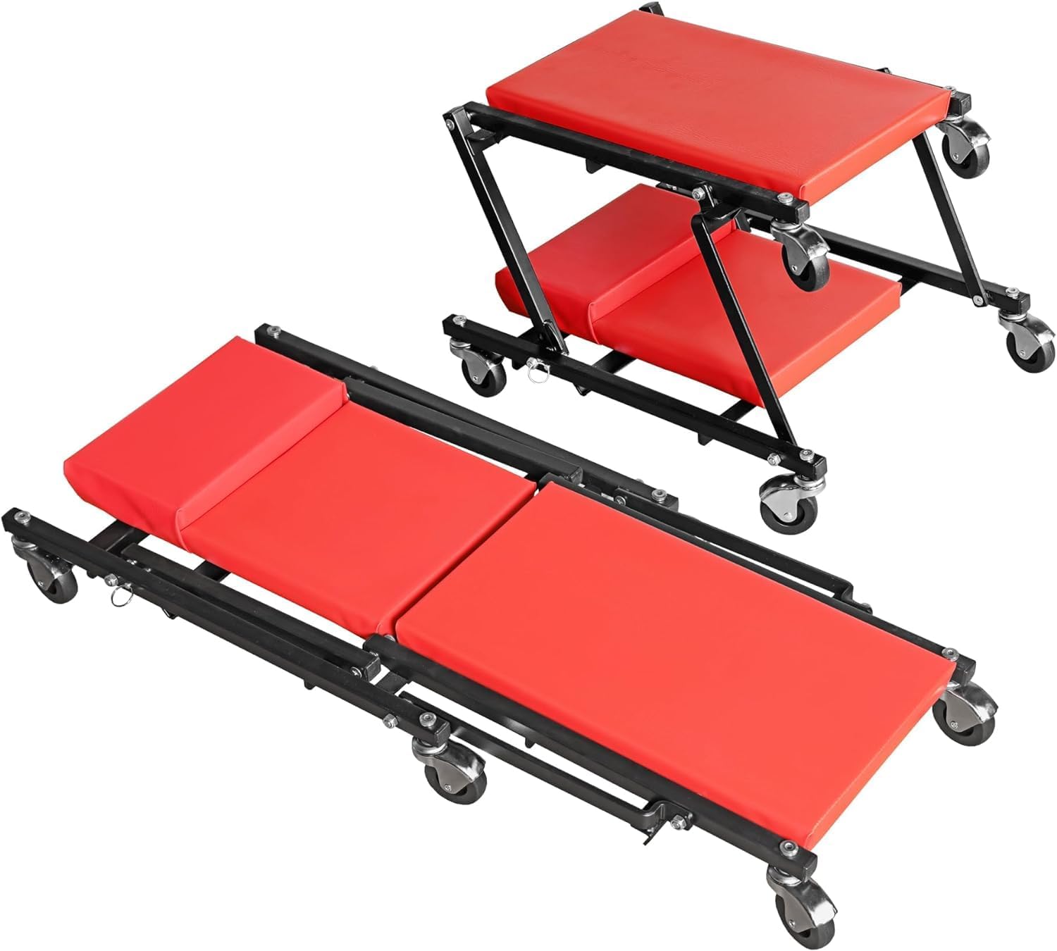 BIG RED 36" Rolling Garage Creeper, Shop Creeper Blow Molded Plastic Mechanic Cart with Padded Headrest with 4 Casters,350 LBS, Black,TR6240-P Torin
