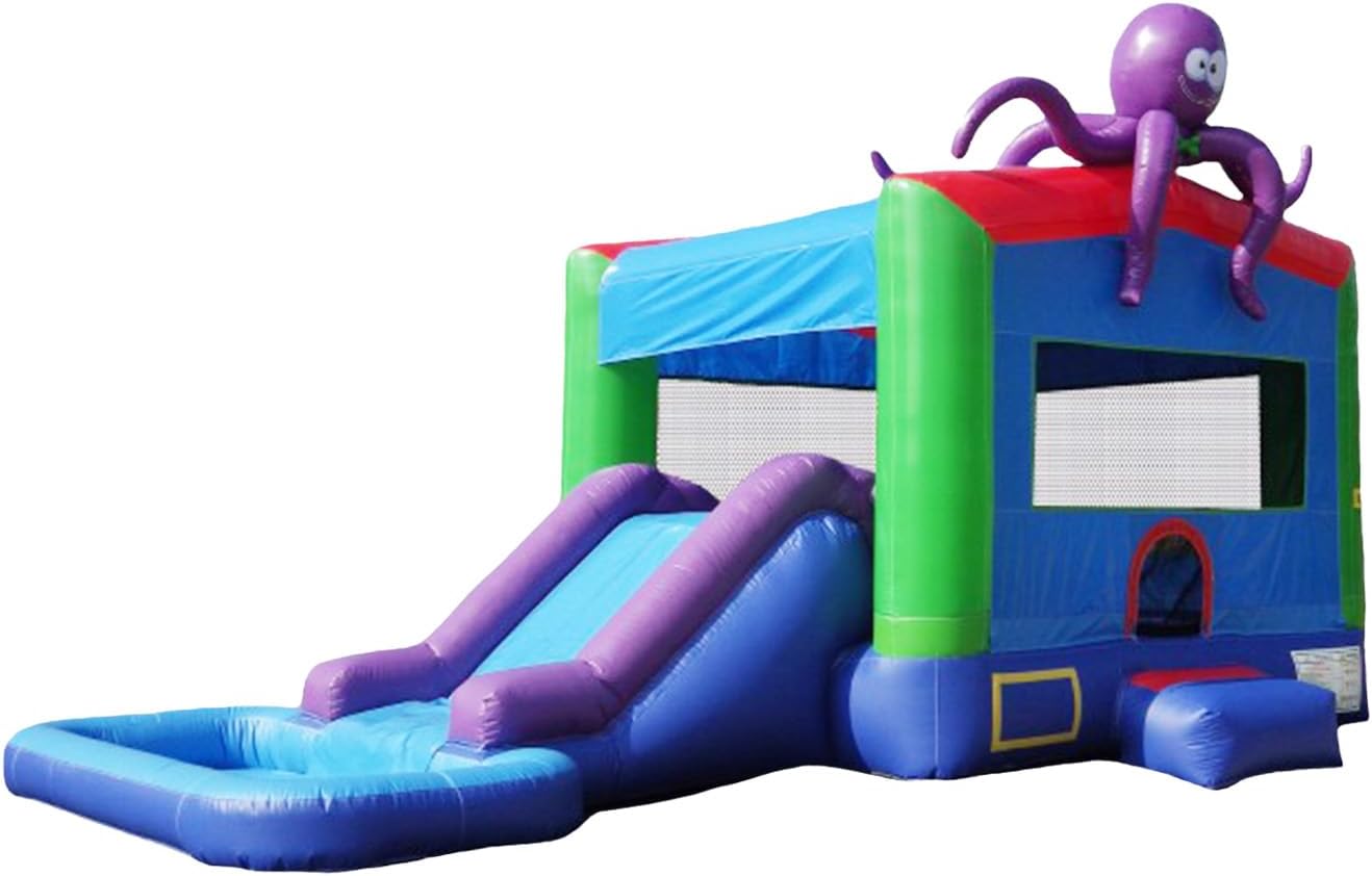 JumpOrange 25x13ft Octopus Commercial 15oz PVC Bouncer Slide Combo with Pool