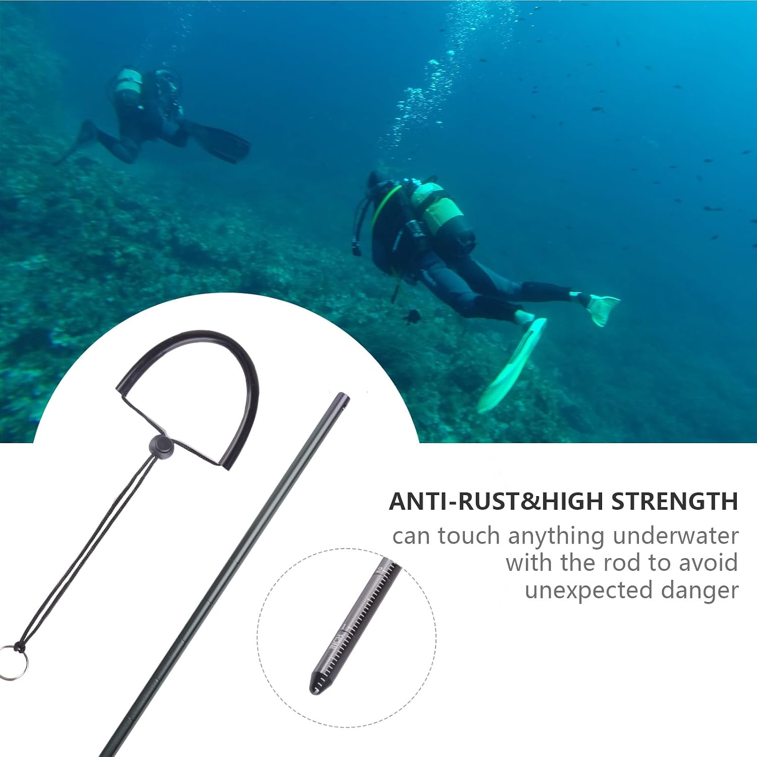 ORCATORCH Scuba Diving Pointer 13 inchs Aluminum Alloy Lobster Tickle Pointer Underwater Shaker Noise Maker Dive Stick Rod with Lanyard Multifunctional Scuba Diving Accessories