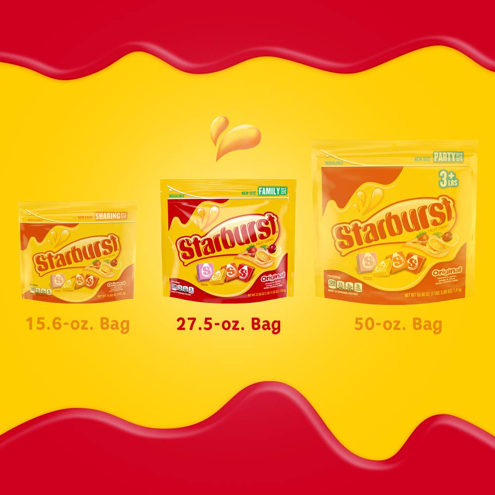 STARBURST Original Full Size Fruit Chews Chewy Candy Bulk 36 Packs, 2.07 oz | Soft fruit chews in full size packs, great for birthdays, desserts, road trips and pantry snacking, lunch box, bulk candy