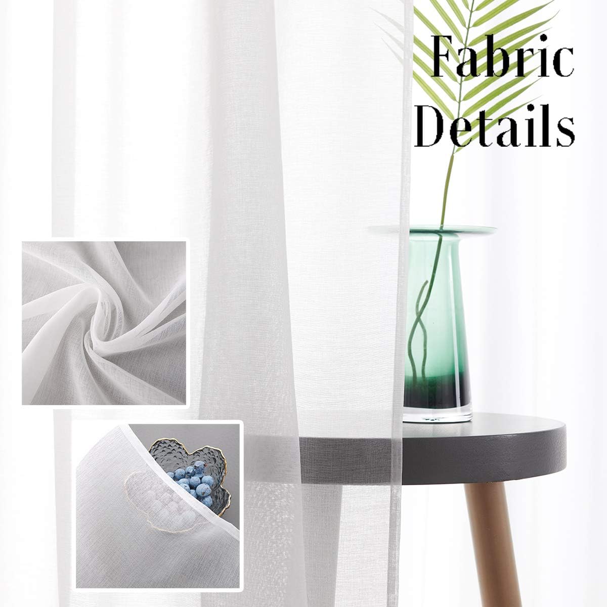 Off White Semi Sheer Curtains 72 Inches Long Faux Linen Off White Sheers Curtain for Bedroom Living Room Girls Kids Room 2 Panels 52x72 Inch Length