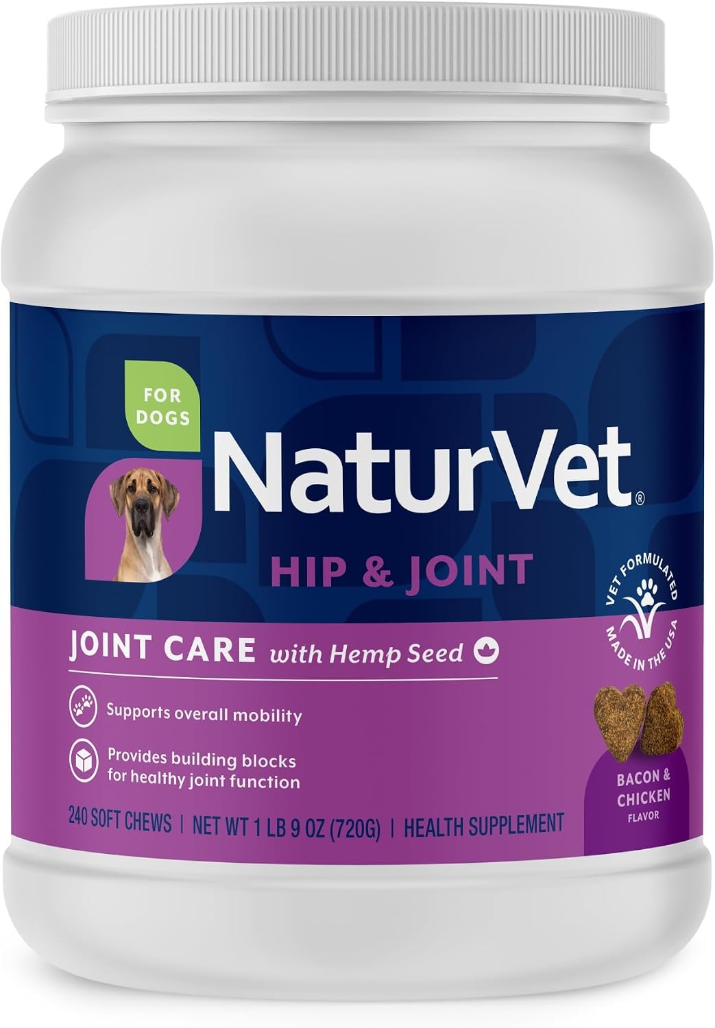 NaturVet – Glucosamine DS Plus - Level 2 Moderate Care – Supports Healthy Hip & Joint Function – Enhanced with Glucosamine, MSM & Chondroitin – for Dogs & Cats–70 Soft Chews