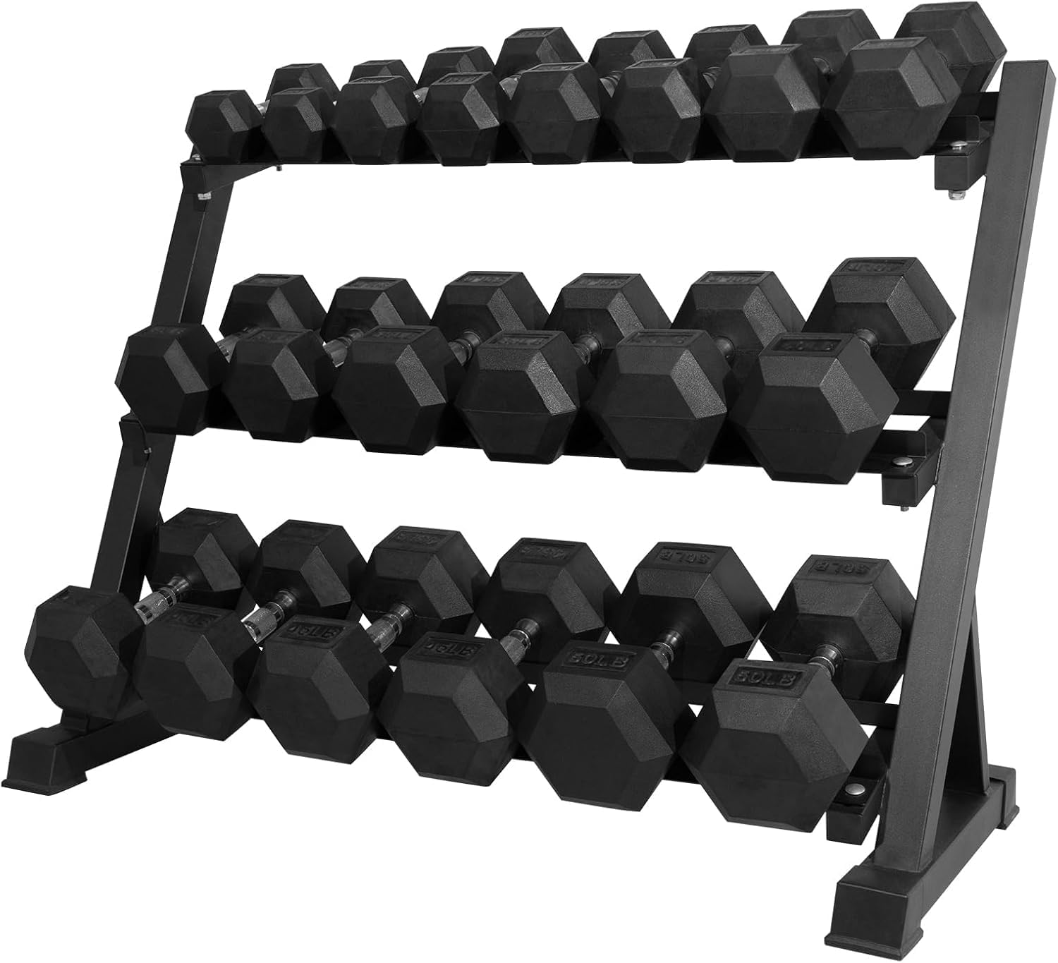 RitFit Rubber Coated Hex Dumbbell Weights Set for Home Gym | Cast Iron Core, Anti-Slip Knurled Chrome Handle, Hexagon Anti-Roll, Heavy-Duty Dumbbell Set for Strength Training