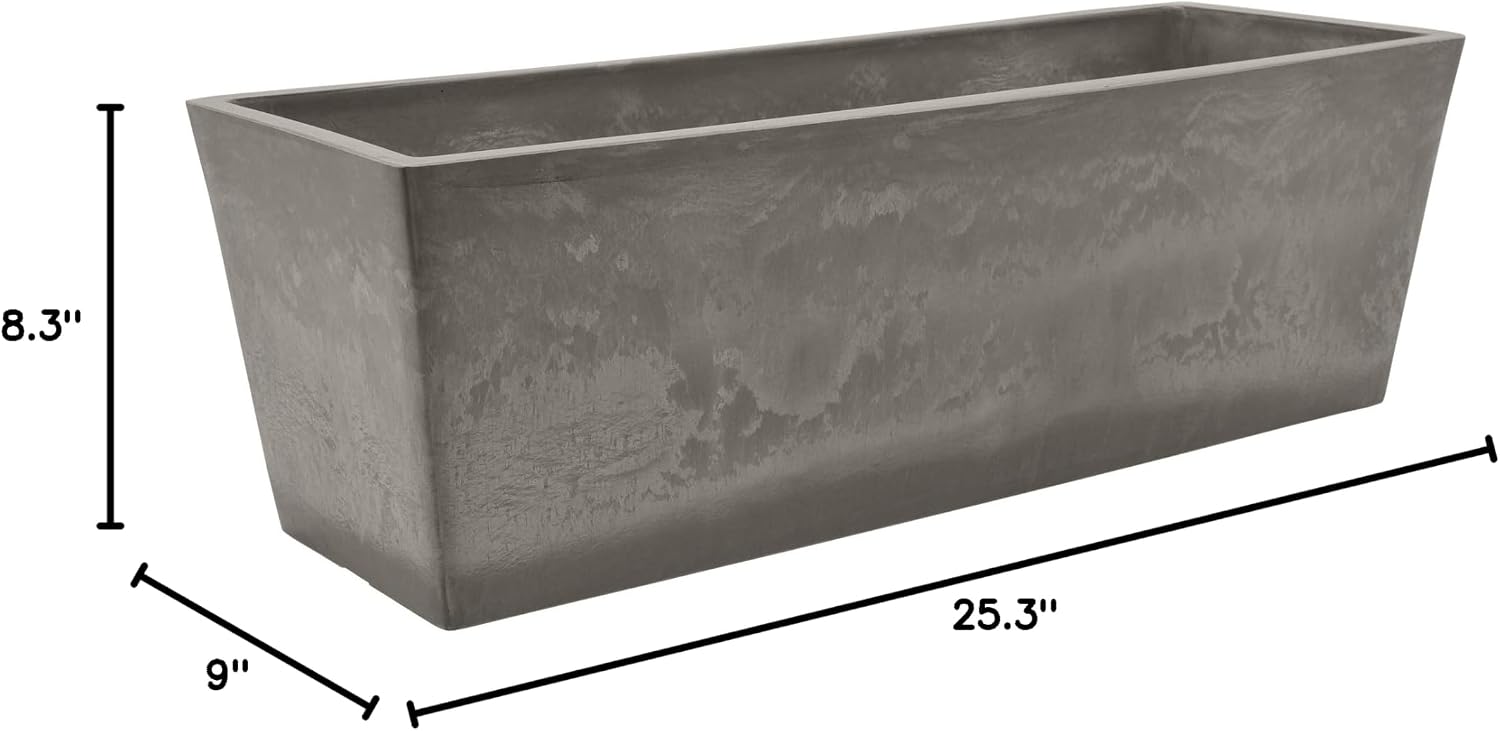 Arcadia Garden Products PSW U45CT Plastic/Stone/Wood Composite Simplicity Window Box, No Drainage Hole (Drillable), 17.5" x 7" x 6", Cement Color