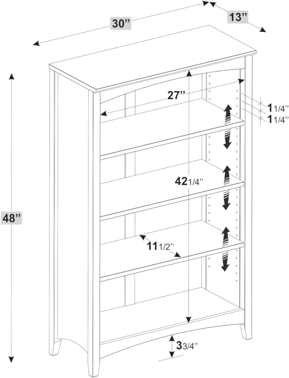 Shaker Style 3 Shelf Bookcase / Solid Wood / 36" High / Adjustable Shelving / Closed Back / Display Bookshelf for Living Room, Bedroom, Home and Office, White