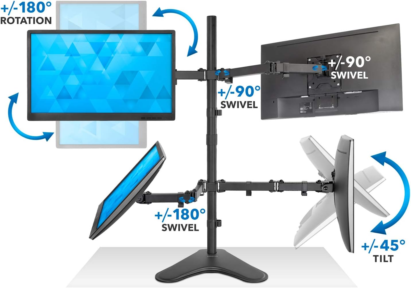 Mount-It! Quad Monitor Stand for 4 Screens up to 32", Free Standing Multi Monitor Desk Mount, Height Adjustable 34.8", 17.6 lbs Each