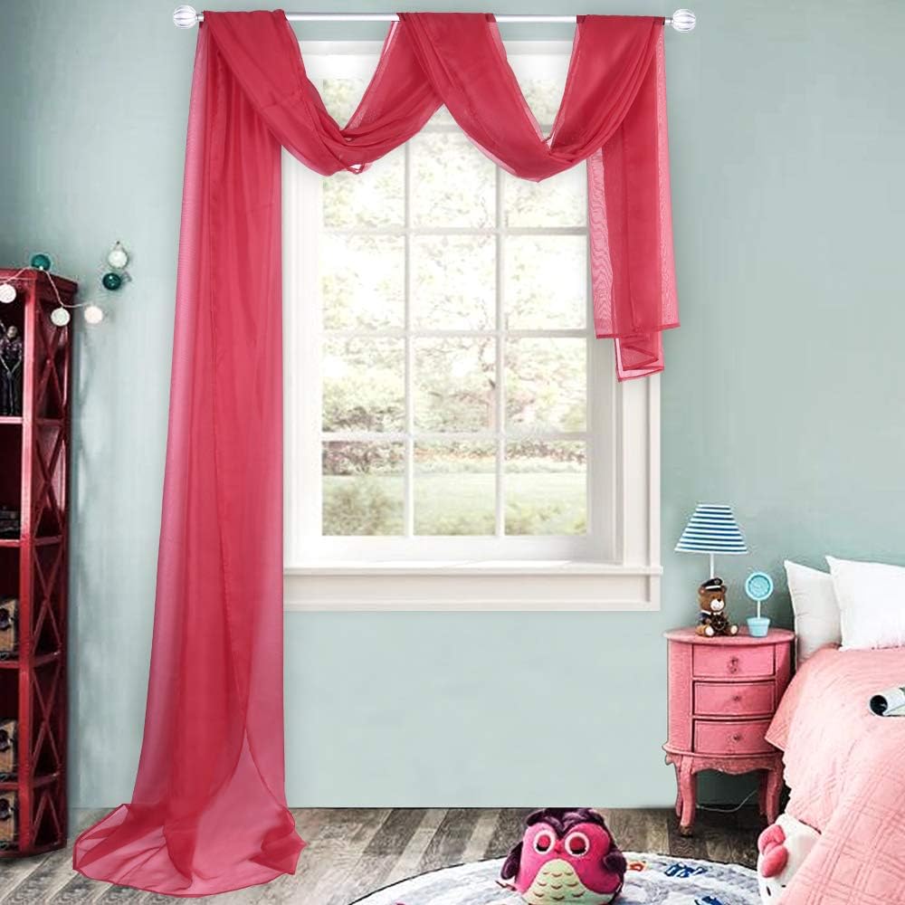 HUTO Light Pink Sheer Window Scarf Valances for Girls Room Sheer Soft Voile Curtain Scarves for Wedding Party 216 Extra Long