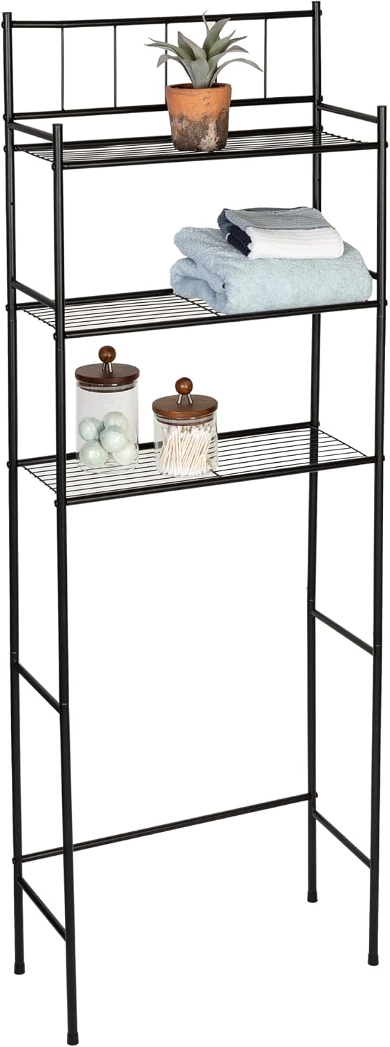Honey-Can-Do 3-Tier Metal Bathroom Shelf Space Saver, Over The Toilet Storage Rack Organizer, Adjustable Chrome Wire Shelving Unit for Towels & Toiletries, 9.5 x 23 x 60 in
