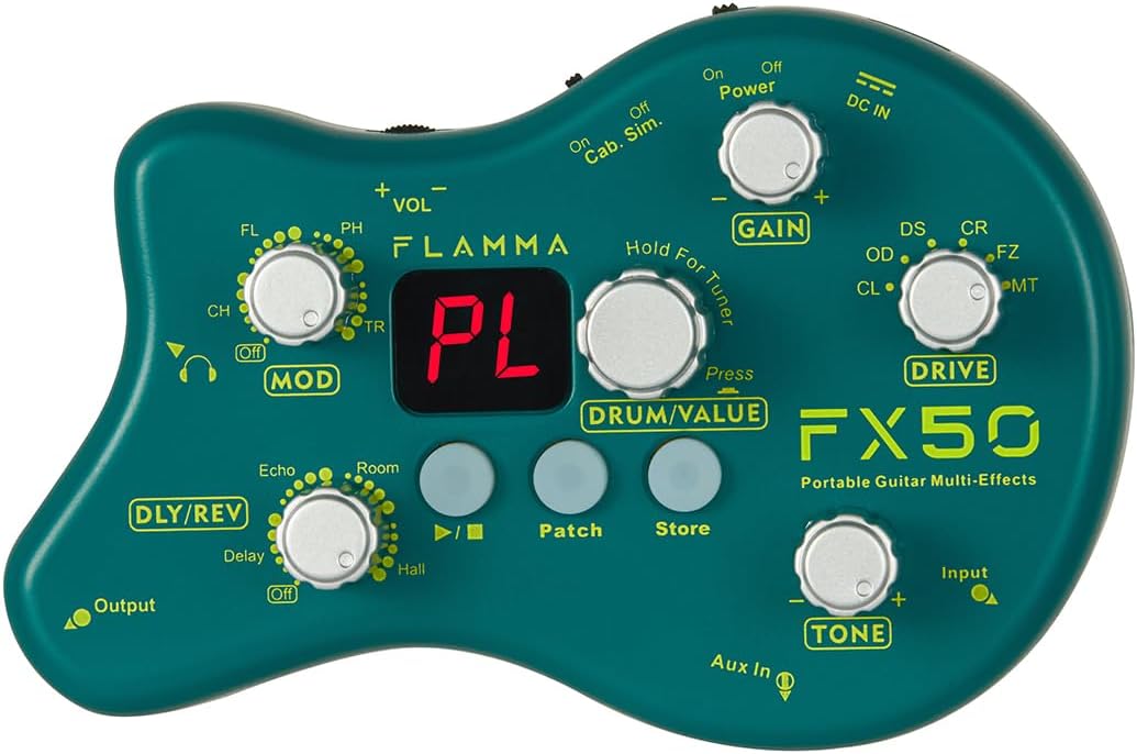 FLAMMA FX100 Guitar Multi-effects Pedal with 55 Amp Models 151 Built-in Effects 80' Looper 40 Drum Machine 10 3rd Party IR Slots Headphone OTG for