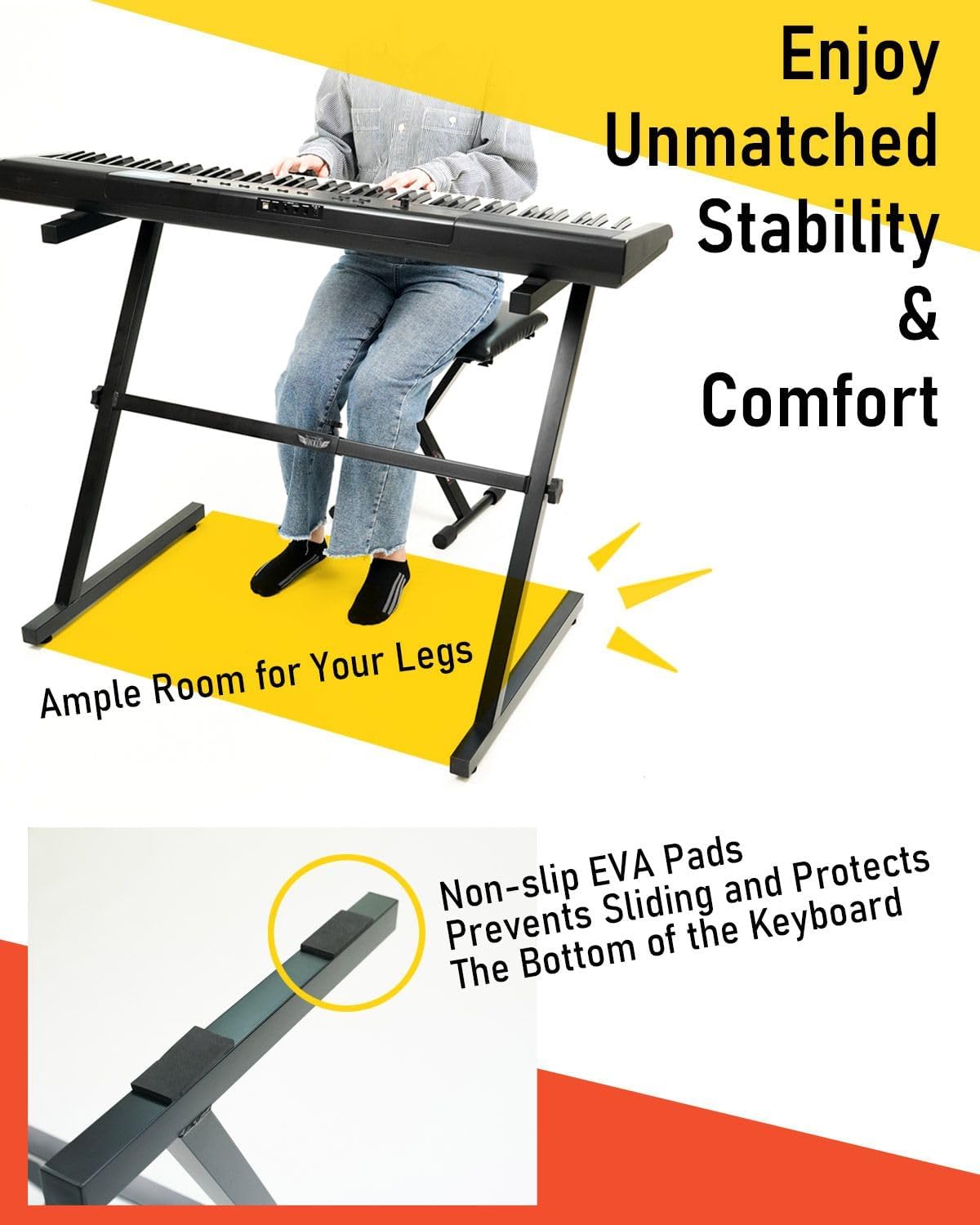 Stage Rocker Single-X Style Classic Folding Keyboard & Digital Piano Stand, Adjustable Width & Height, Durable & Sturdy, Easy to Assemble for Travel/Storage, Sleek Black, Powered by Hamilton(SR524000)