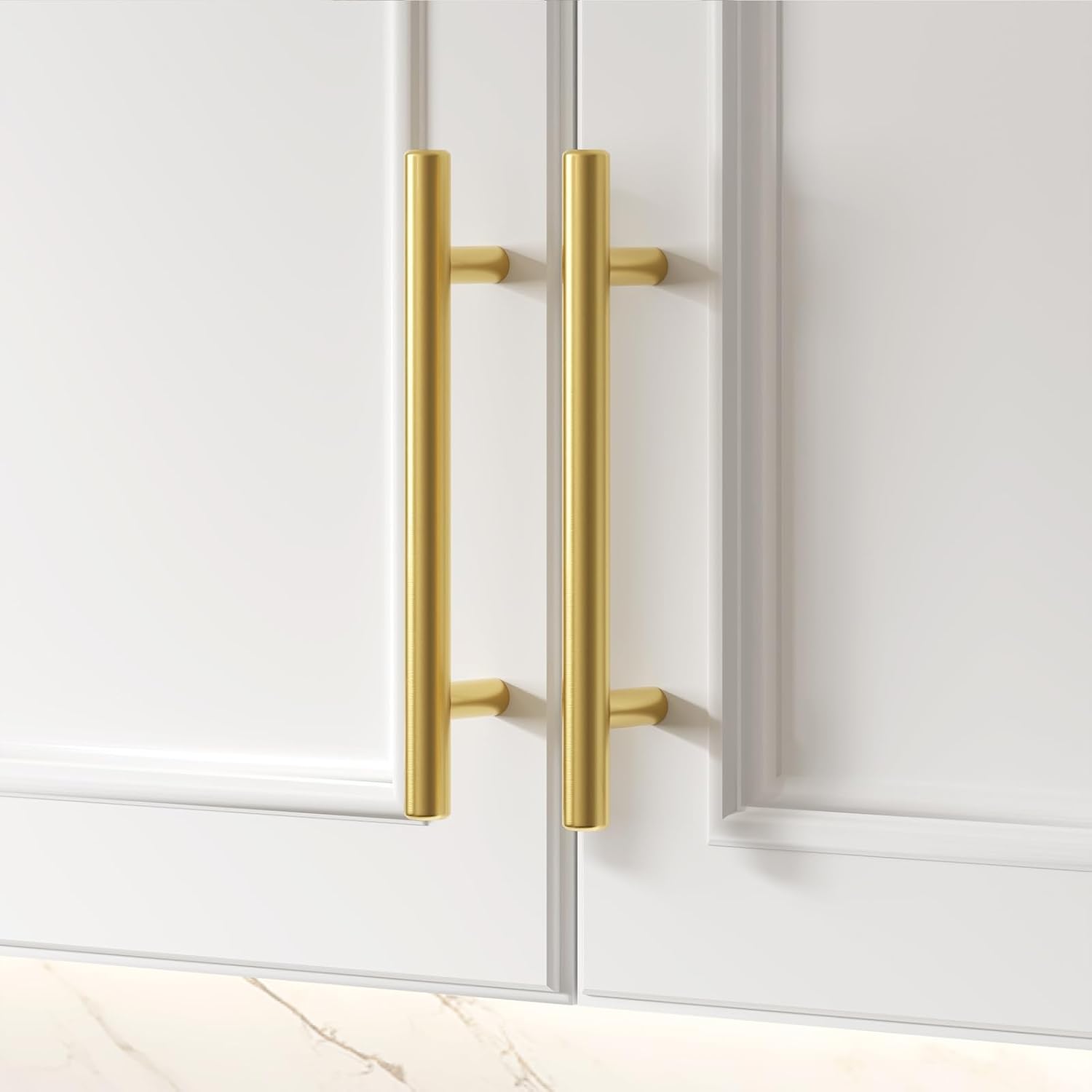 Goldenwarm 5 Pack 3 inch Gold Cabinet Handles Brushed Gold Cabinet Pulls | Gold Dresser Drawer Handles Stainless Steel Drawer Pulls for Kitchen Bathroom Bedroom, Easy to Install