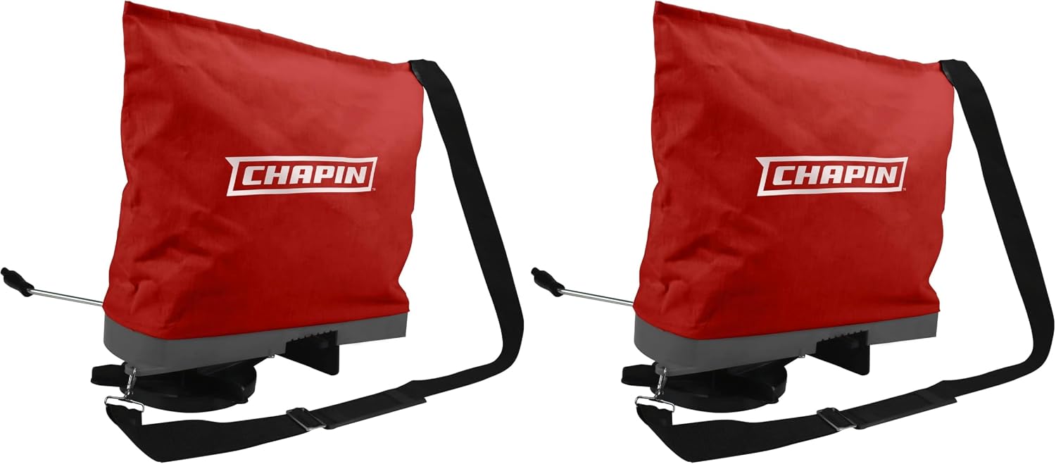 Chapin 84700A 25-Pound Professional Handheld Bag Seed spreader with Waterproof Bag, Enclosed Gears, Rear Baffle, Adjustable Shoulder Strap and Multiple Spread Options, Red