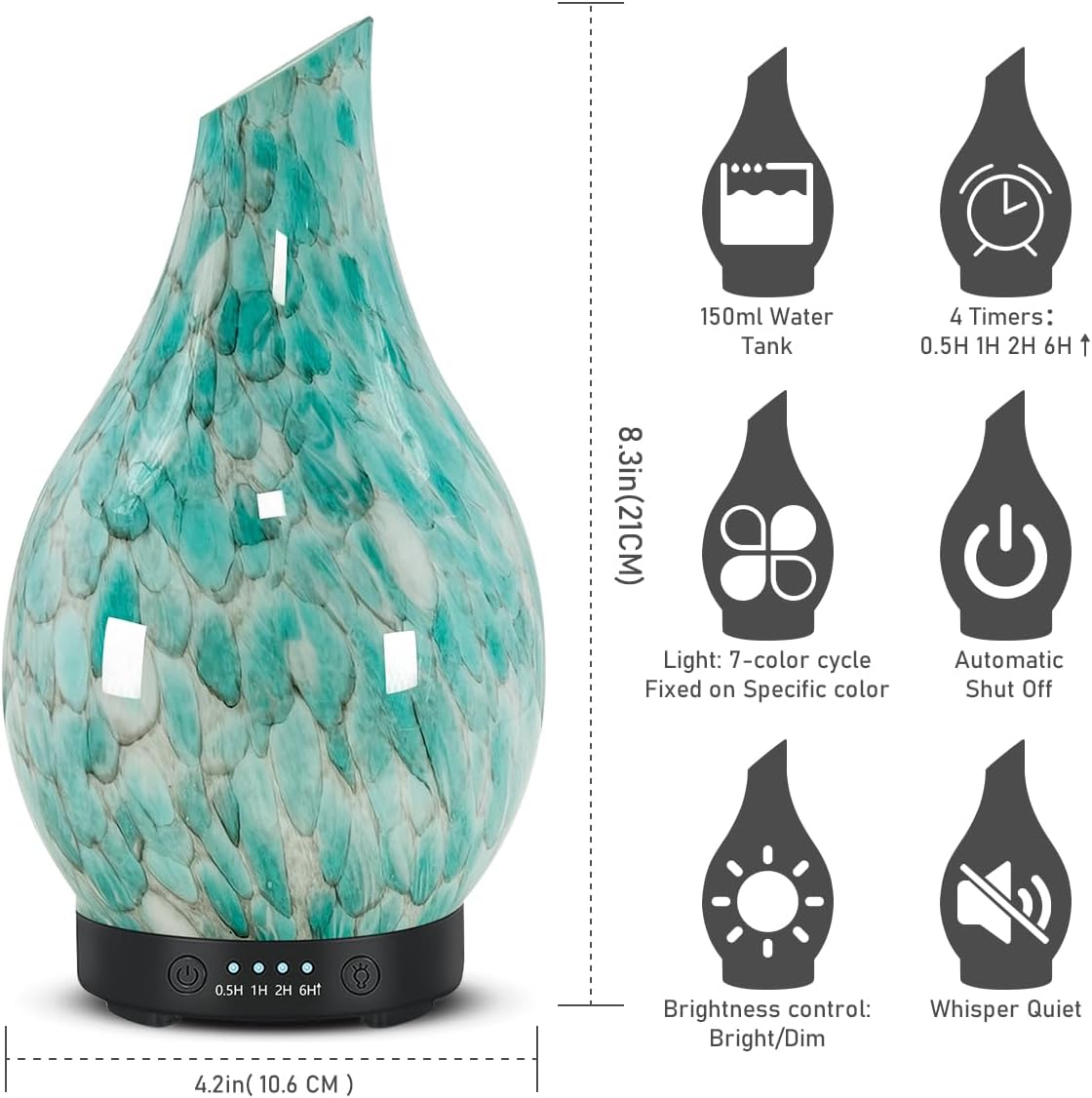 Aromatherapy Essential Oil Diffuser for Home- Art Glass Diffuser for Essential Oils with Waterless Auto Shut-Off 4 Timer 7 Colors LED Night Light