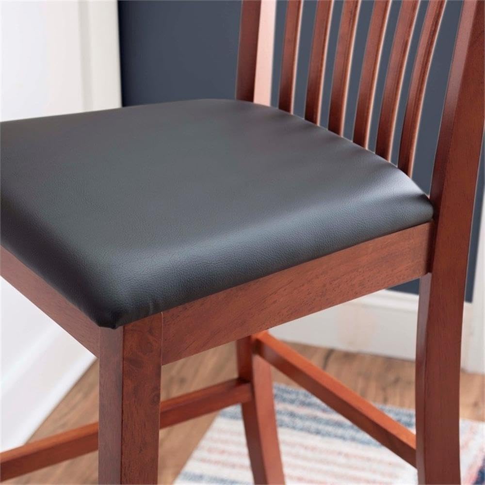 Riverbay Furniture 25" Mission Back Bar Stool, Rubberwood & Faux Leather, Dark Cherry/Black Finish, Counter Height Dining Seat with Padded Easy-Clean Upholstery, 37" H for Kitchen or Home Bar Use