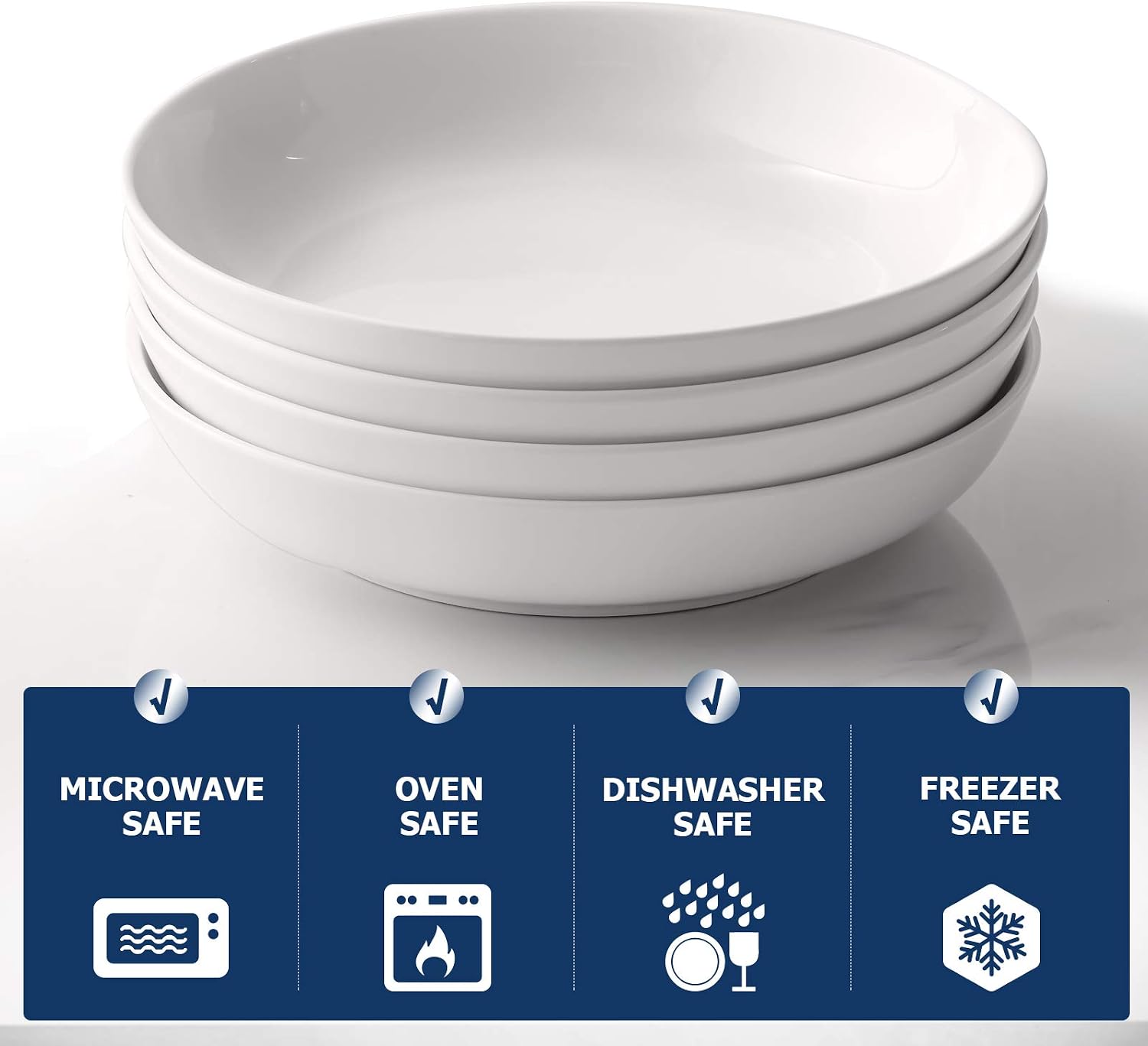 Y YHY 9.75" Large Pasta Bowls, 50 Ounces Big Salad Bowls, Ceramic Serving Bowl Set of 4, Wide and Shallow Bowls Set, Microwave and Dishwasher Safe, White