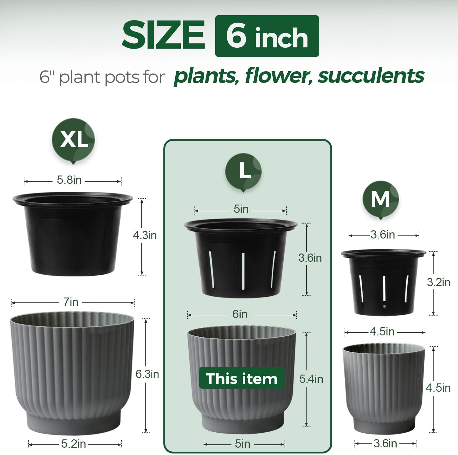 T4U Self Watering Pots for Indoor Plants, 4 Inch 6 Pack Planter White