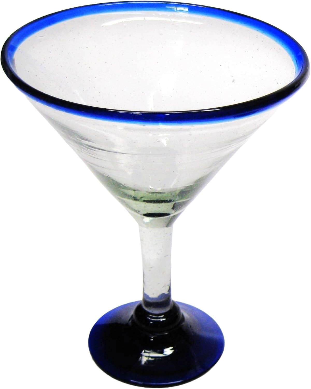 Cobalt Blue Rim 10 oz Martini Glasses (set of 6), Recycled Glass, Lead-free, Toxin-Free
