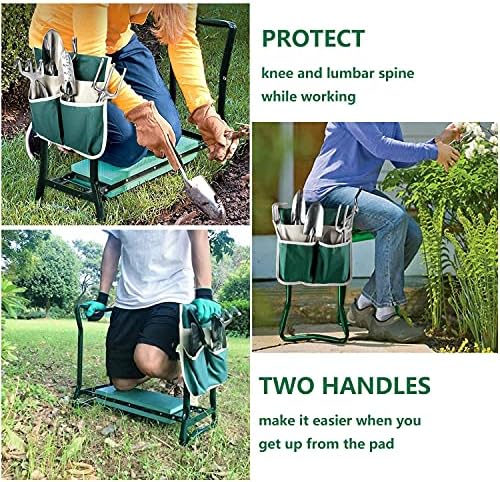 BESTHLS Garden Kneeler and Seat - Heavy Duty Folding Stool with Thick Pad, Tool Pouch, 330 lbs Capacity - Knee & Back Support, Perfect for Seniors, Women, Men