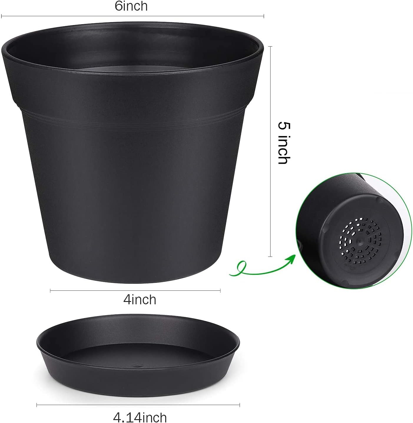 homenote 7.5 Inch Plastic Flower Pots with Drainage Holes and Trays (8 Pcs)
