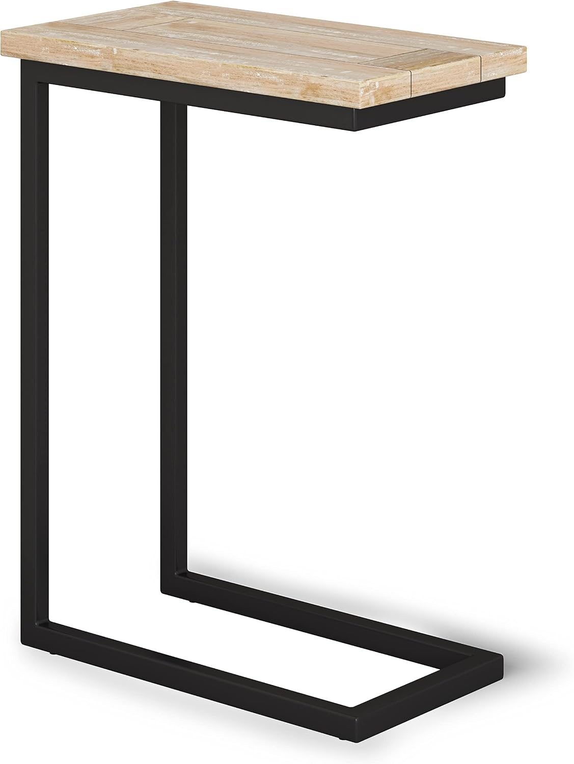SIMPLIHOME Skyler 18" Wide Solid Wood C-Side End Table in Dark Cognac Brown | Industrial slide-under accent table with open frame, assembled; perfect for living rooms as a side table or sofa table.