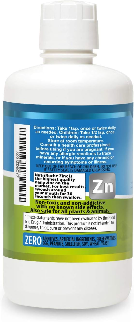 Liquid Zinc Supplement by Nutrinoche: Organic Liquid Drops - Ionic Zinc and Picolinate Alternative - 99.99% Ultra Pure Crystalline Nano Particles