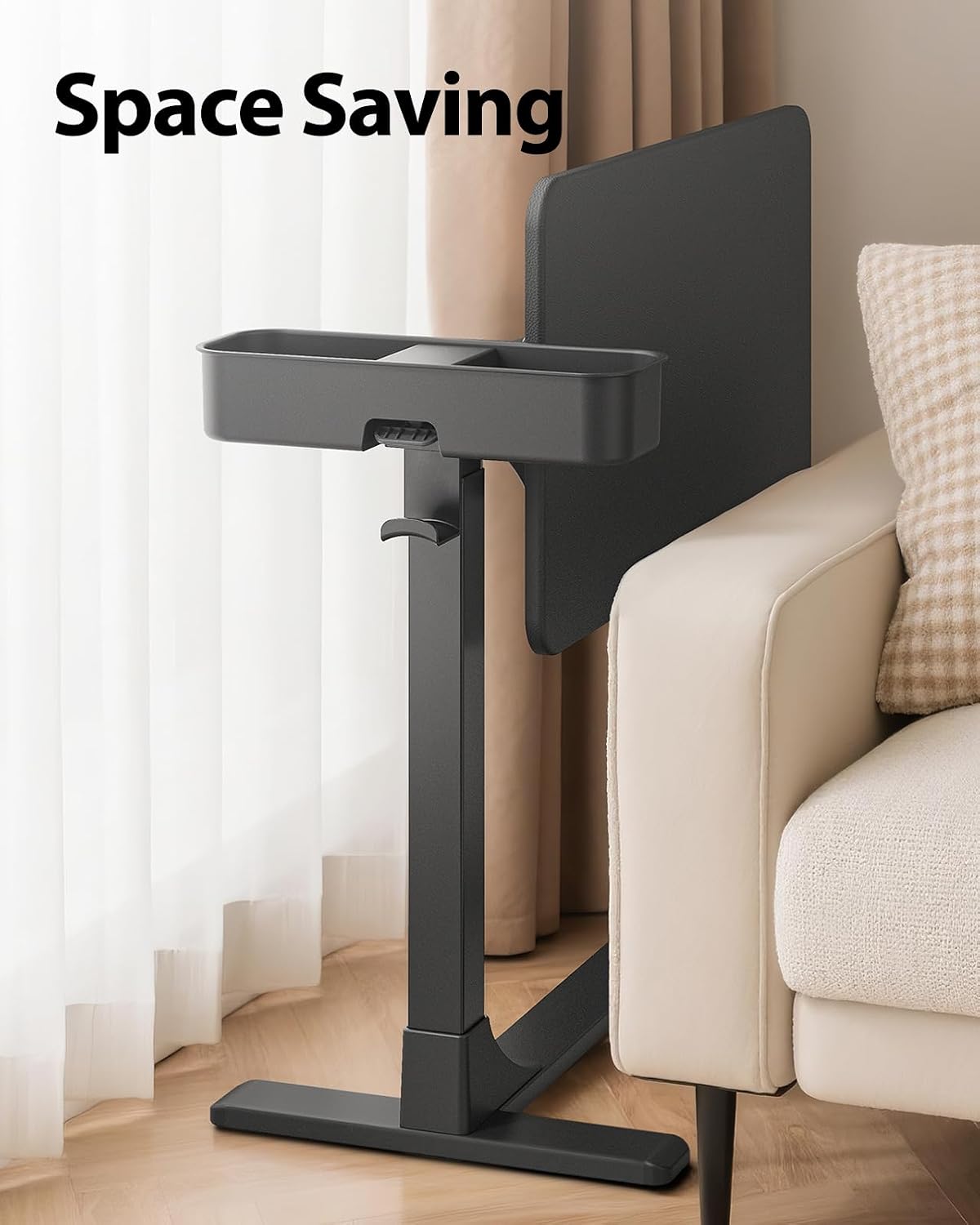 SAIJI Magnetic Height and 360° Angle Adjustable Overbed Bedside Table Tray | Lengthened Over Bed Desk with Wheels