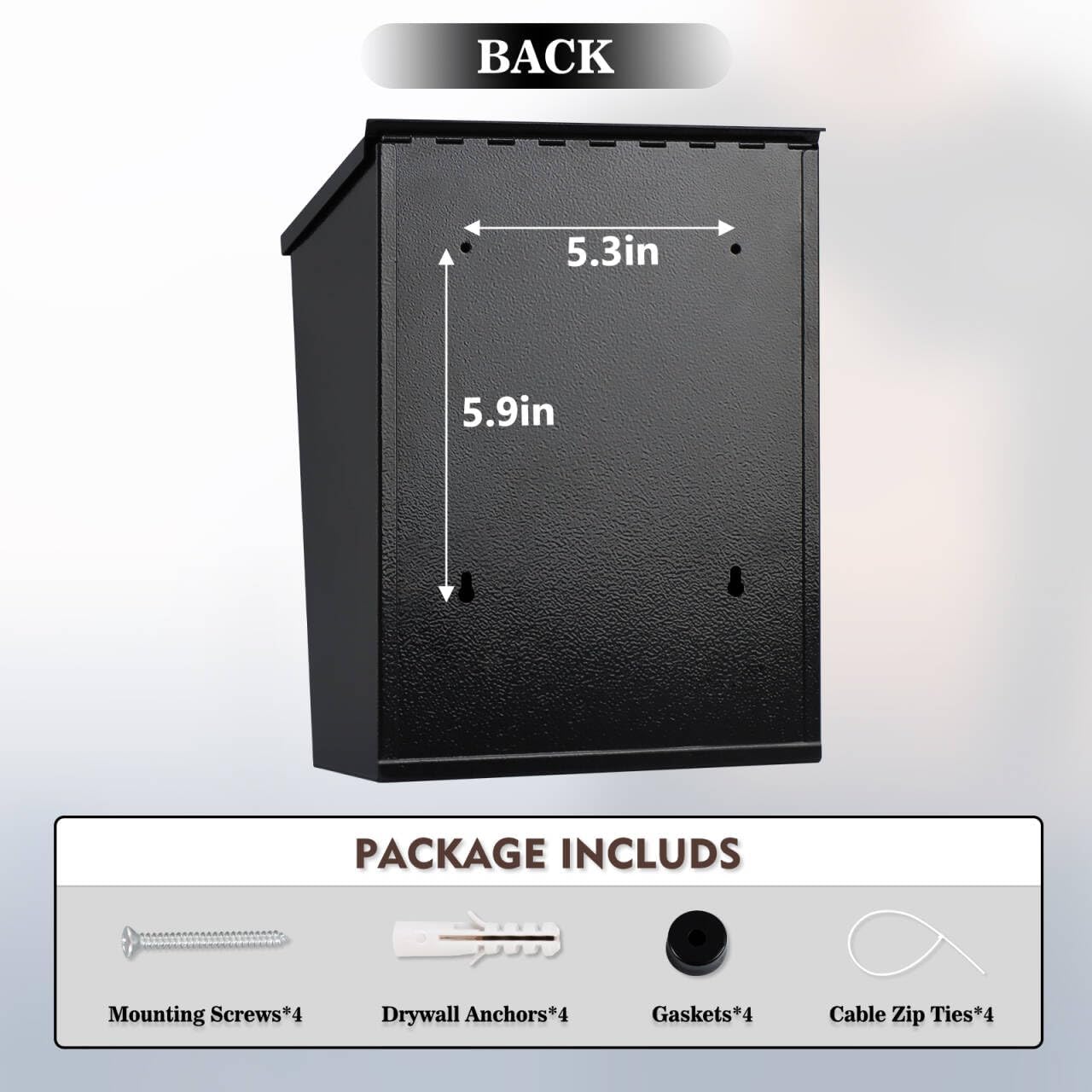 KYODOLED Mailbox for Outside, Wall Mount Locking Mailbox, Security Drop Box with Key Lock for Letters, Cash, Cards, Steel Mail Box for House Office School, 12.4H x 8.54L x 3.35W Inches, Black