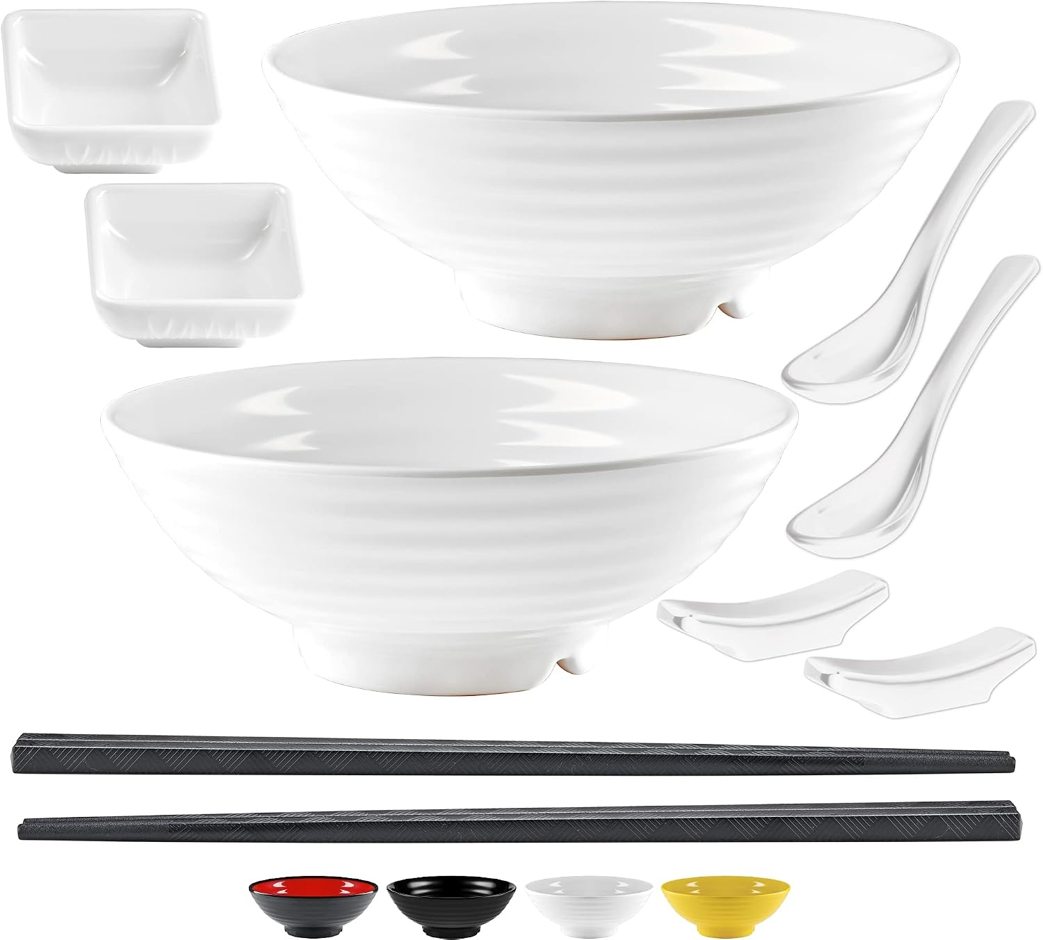 Unbreakable Ramen Bowl Set with Chopsticks and Spoon: 2 large Japanese Style Melamine Ramen Bowls