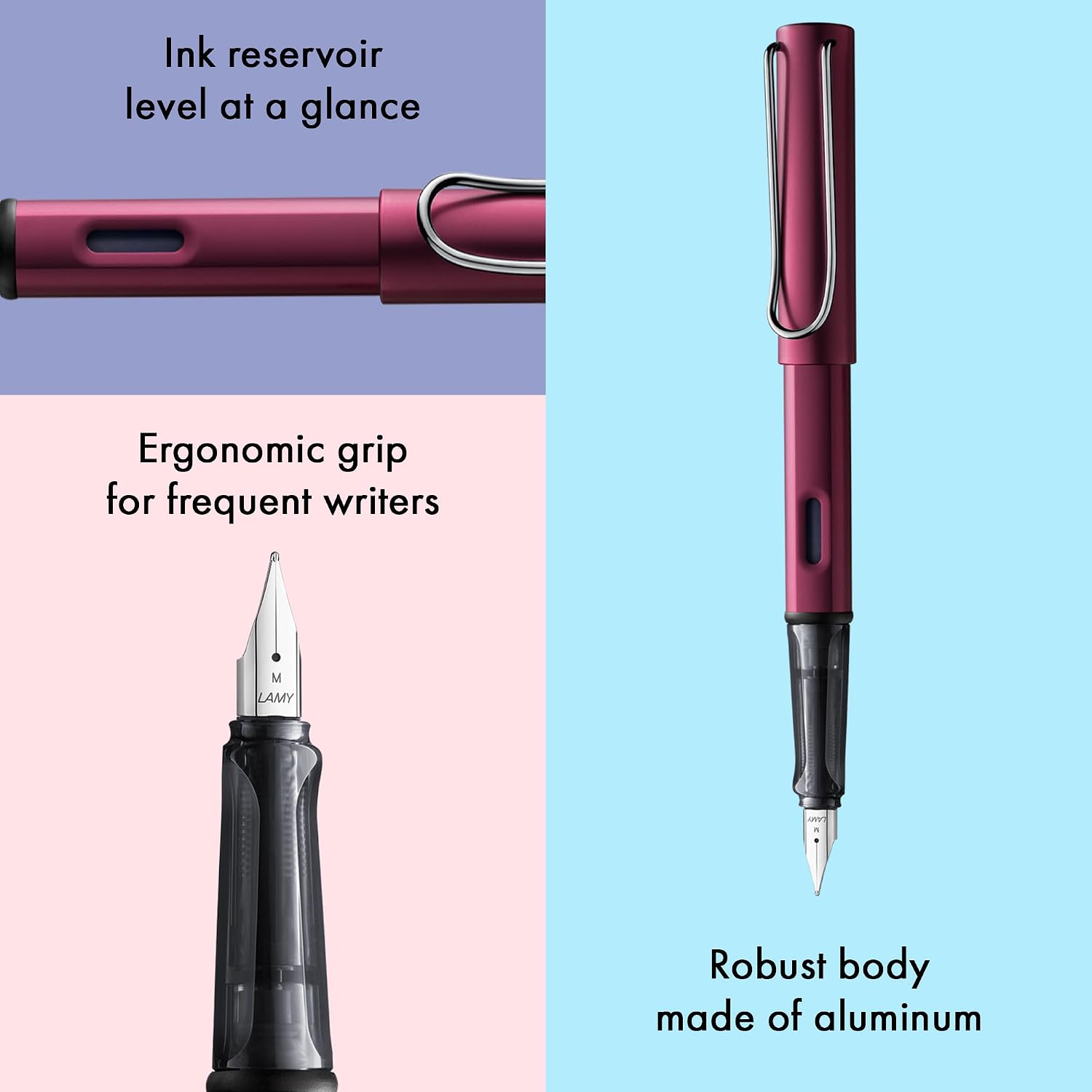 LAMY AL-star black - Fountain Pen with ergonomic grip & black Left-Handed steel nib (LH) in size M - lightweight aluminum body - including LAMY T 10 blue cartridge