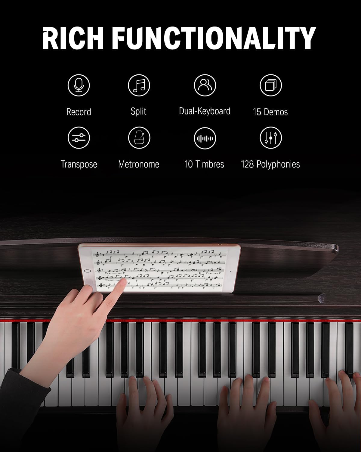 Donner DDP-300 Digital Piano with 88 Graded Hammer Action Weighted Keys, Record, Bluetooth, 10 Voices, 4 Reverb, Speakers