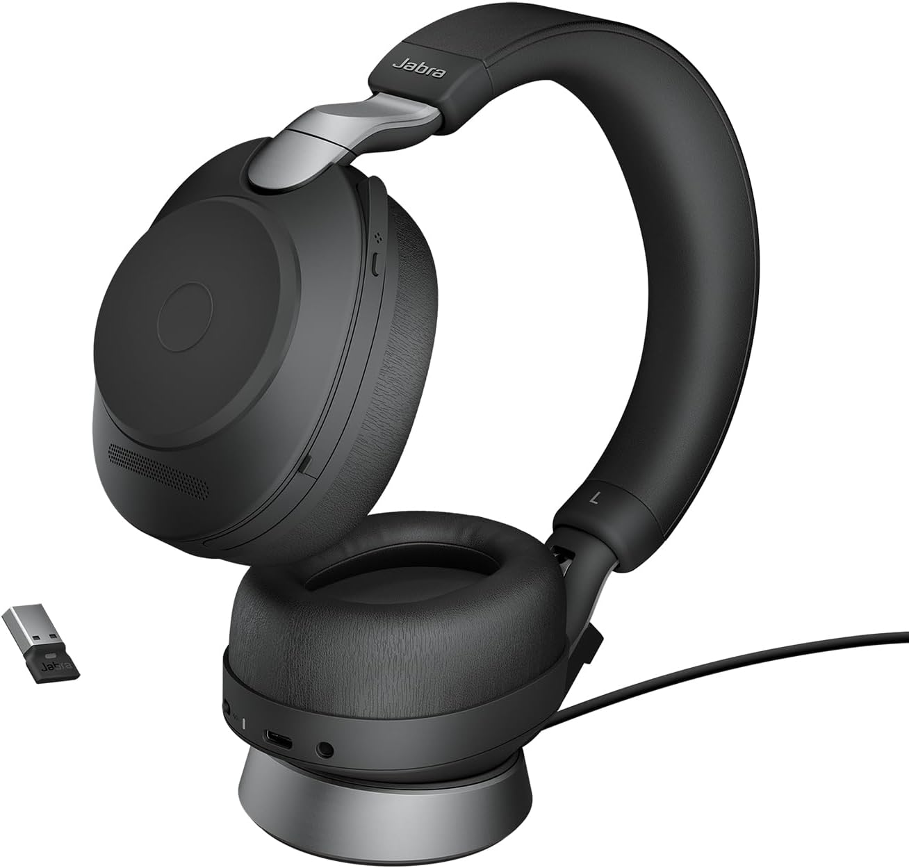 Jabra Evolve2 85 Wireless PC Headset – Noise Cancelling UC Certified Stereo Headphones with Long-Lasting Battery – USB-C Bluetooth Adapter –