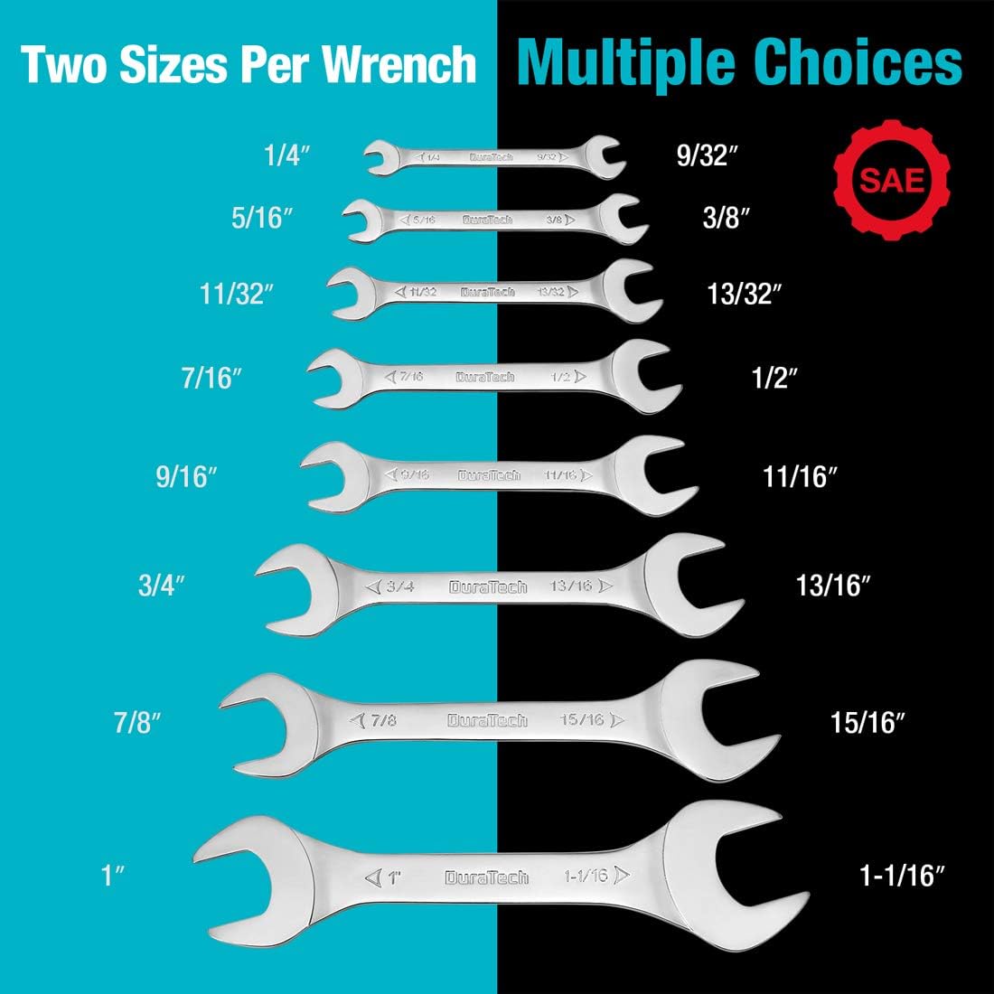 DURATECH Super-Thin Open End Wrench Set, 8-Piece, Metric