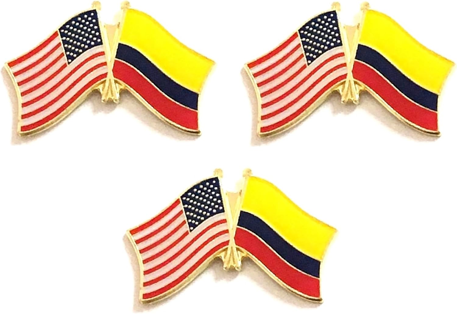 3 National Country Flag Crossed Enamel Flag Pins Pack of 3 Friendship Double Flags
