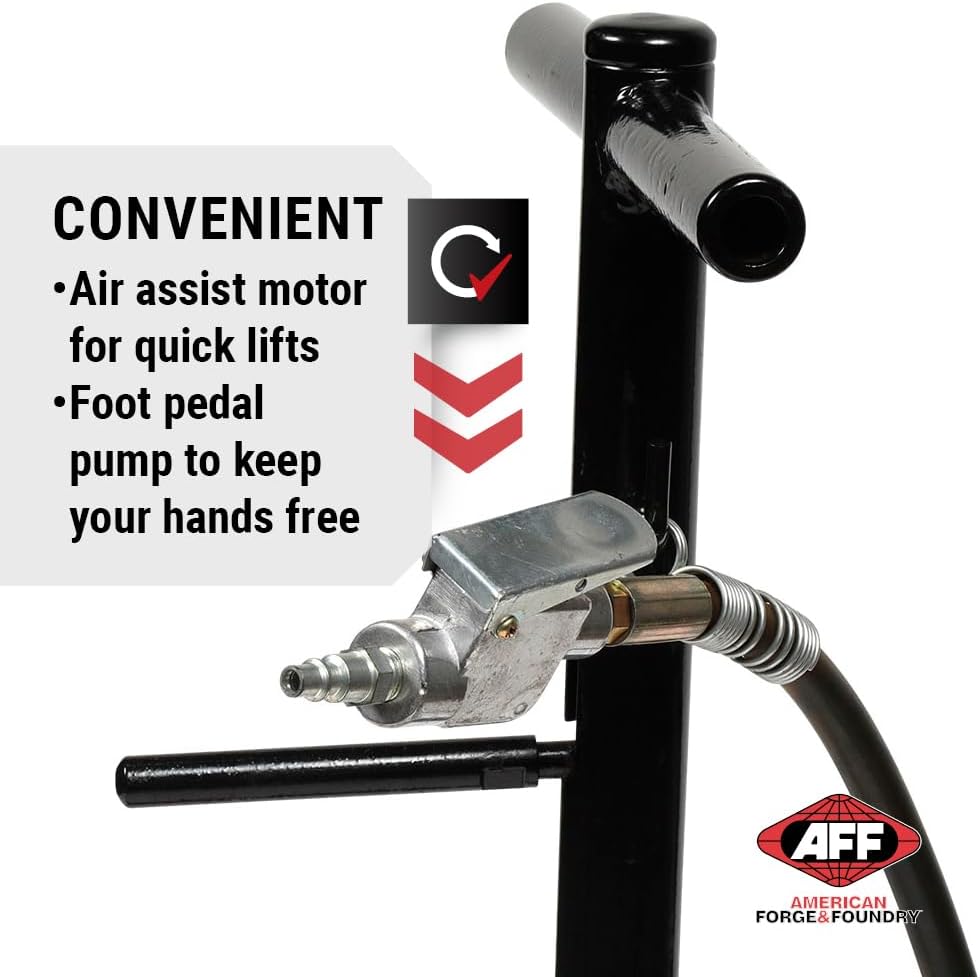 AFF 10 Ton Air Hydraulic Long Chassis Jack - for Long Overhang Vehicles | 10 T Floor Jack with Foot Pump & 3-Position Lock Handle - Ideal for Repair Shops, Bus & Truck Fleets, Heavy Duty Equipment
