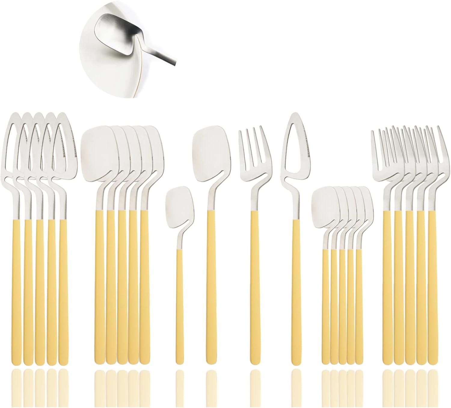 JASHII Silverware Set Satin Finish 24-Piece Stainless Steel Flatware Set Kitchen Utensil Set Service for 6 Tableware Cutlery Set Dishwasher Safe