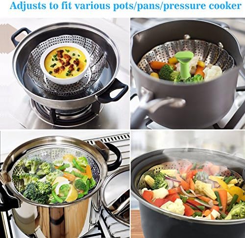 Consevisen Vegetable Steamer Basket for Cooking Food, Stainless Steel Veggie Steam Basket for Pot, Folding Expandable Steaming Insert with Extendable Handle Fits Various Size Pot, 7.1" to 11"