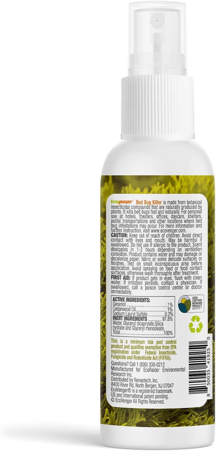 Bed Bug Killer 16 oz EcoVenger by EcoRaider, 100% Kill Efficacy, Bedbugs & Mites, Kills Eggs & The Resistant, Lasting Protection, USDA BIO-Certified, Plant Extract Based & Non-Toxic, Child & Pet Safe