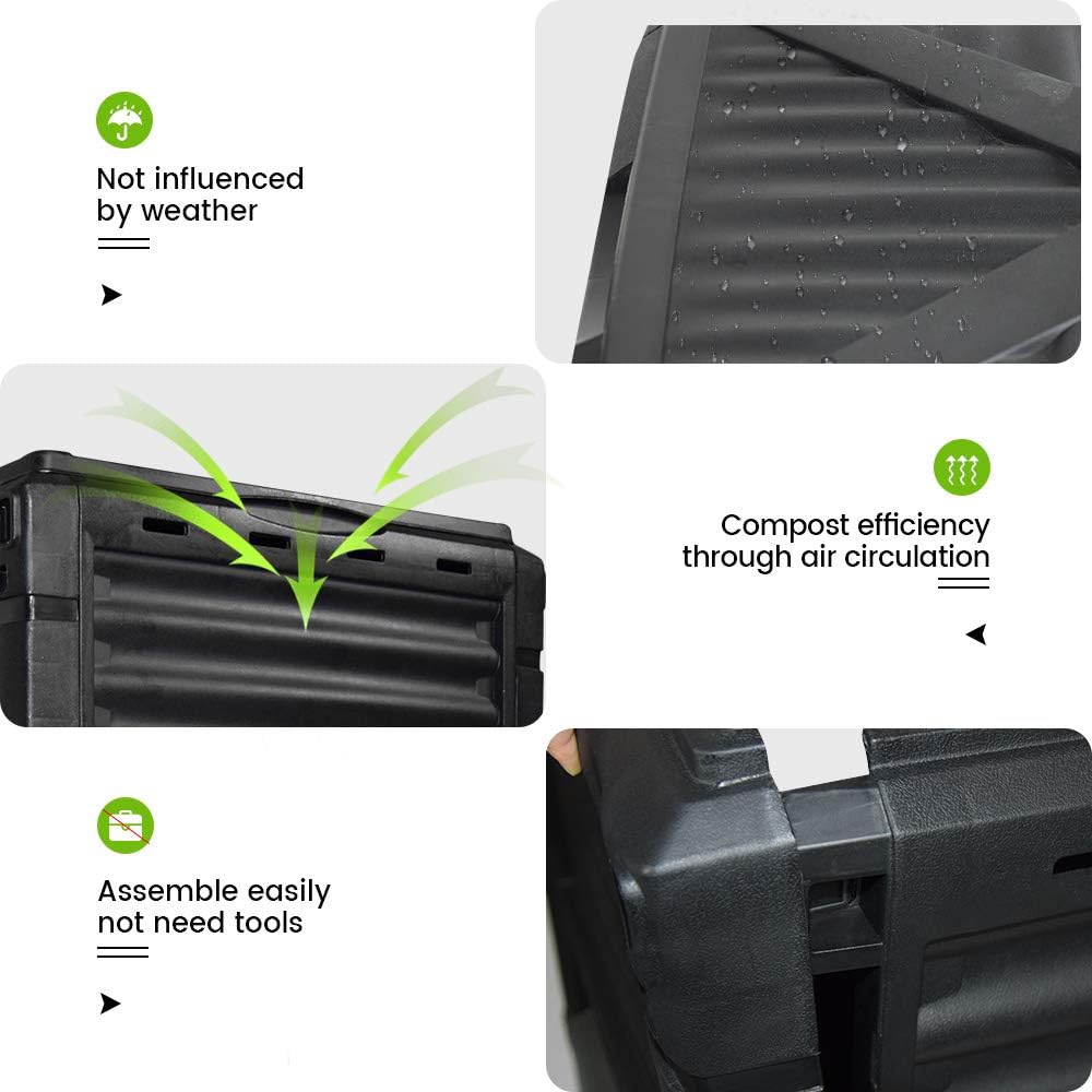 80 Gallon (300L) Large Capacity Static Compost Bin - Forest Green Outdoor Waste Composter with Easy-Access Hatch