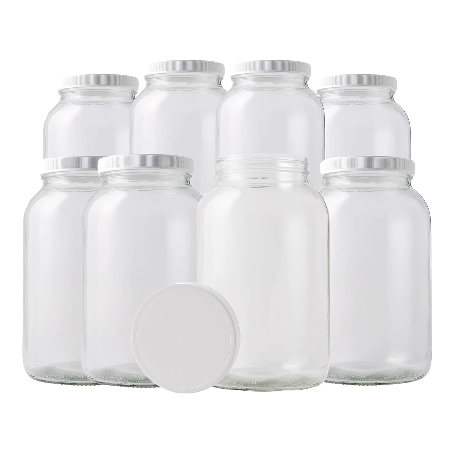 4-Pack 1 Gallon Glass Jar with Lid | Wide Mouth Food Storage Canisters | Heavy-duty Glass Jars with Airtight Lid for kombucha, pickling, canning, fermentation, cider, wine and bulk pantry storage